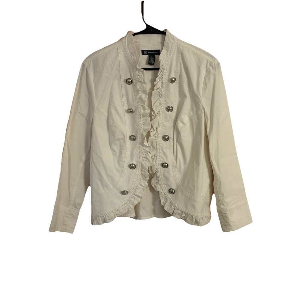 INC International Concepts Cream Military Style With Ruffle Jacket